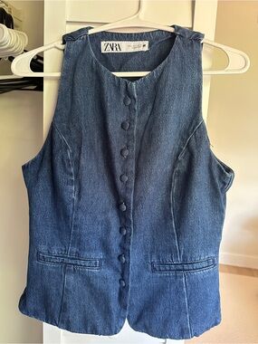 Zara Indigo Denim Button-Front Vest